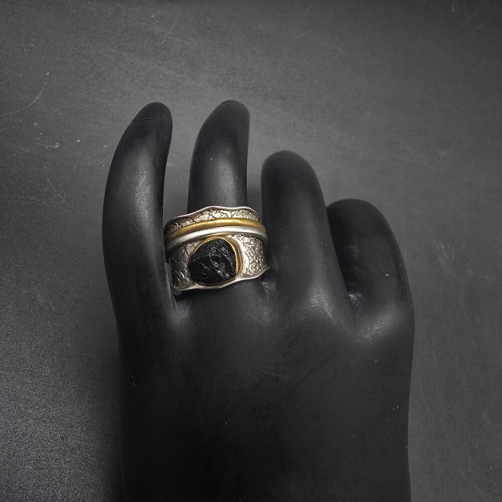 DbM Kensington Sterling Silver Black Tourmaline Ring Spinner Ring Size 8
